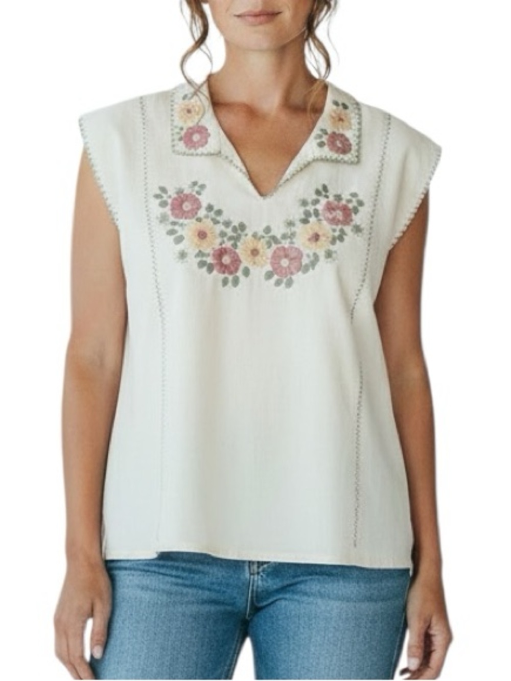 Vintage floral embroidered bohemian peasant top good condition